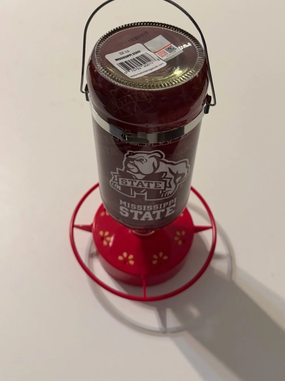Mississippi State Maroon Glass Hummingbird Feeder